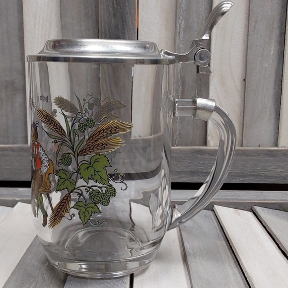Vintage 80's Domex France Glass Beer Stein 95% zinn pewter lid - Picture 4 of 9
